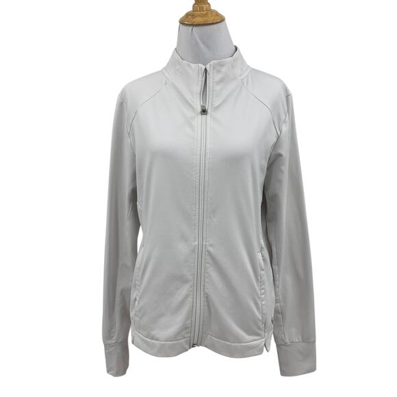 Puma Jacket Womens M Medium White Fleece Lined Full Zip Mock Wind Warm Up Golf - Picture 1 of 13